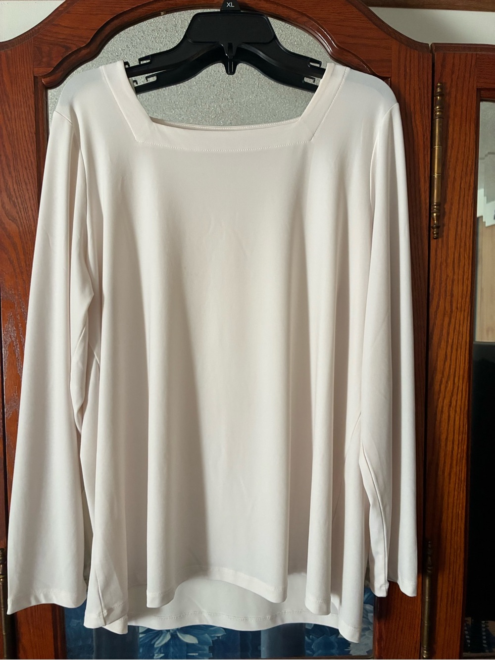 Susan Graver Long-Sleeve Square Neck Top in Ivory